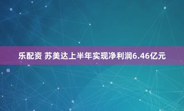 乐配资 苏美达上半年实现净利润6.46亿元